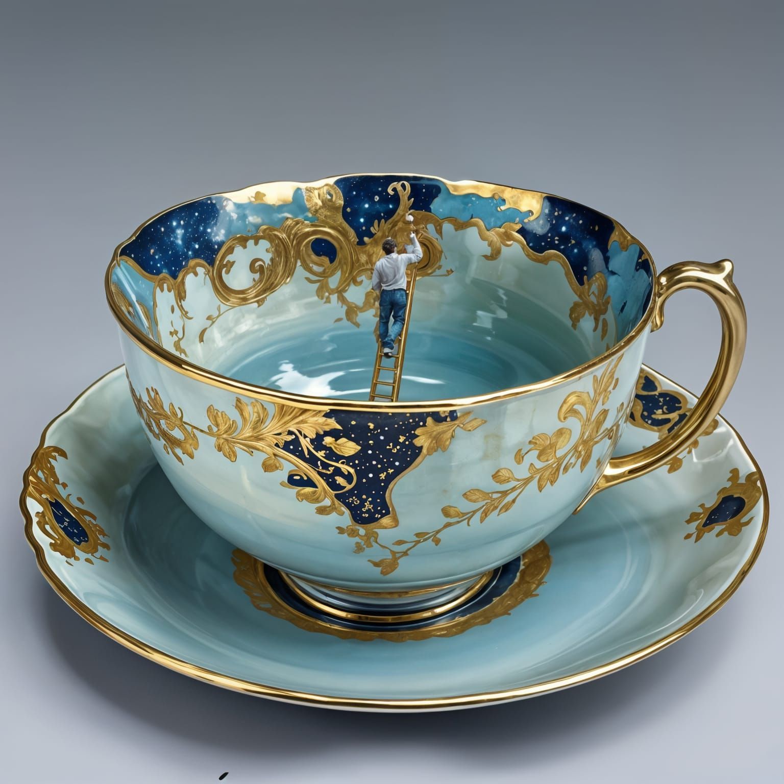 Michelangelo Paints Gold Details on a Teacup