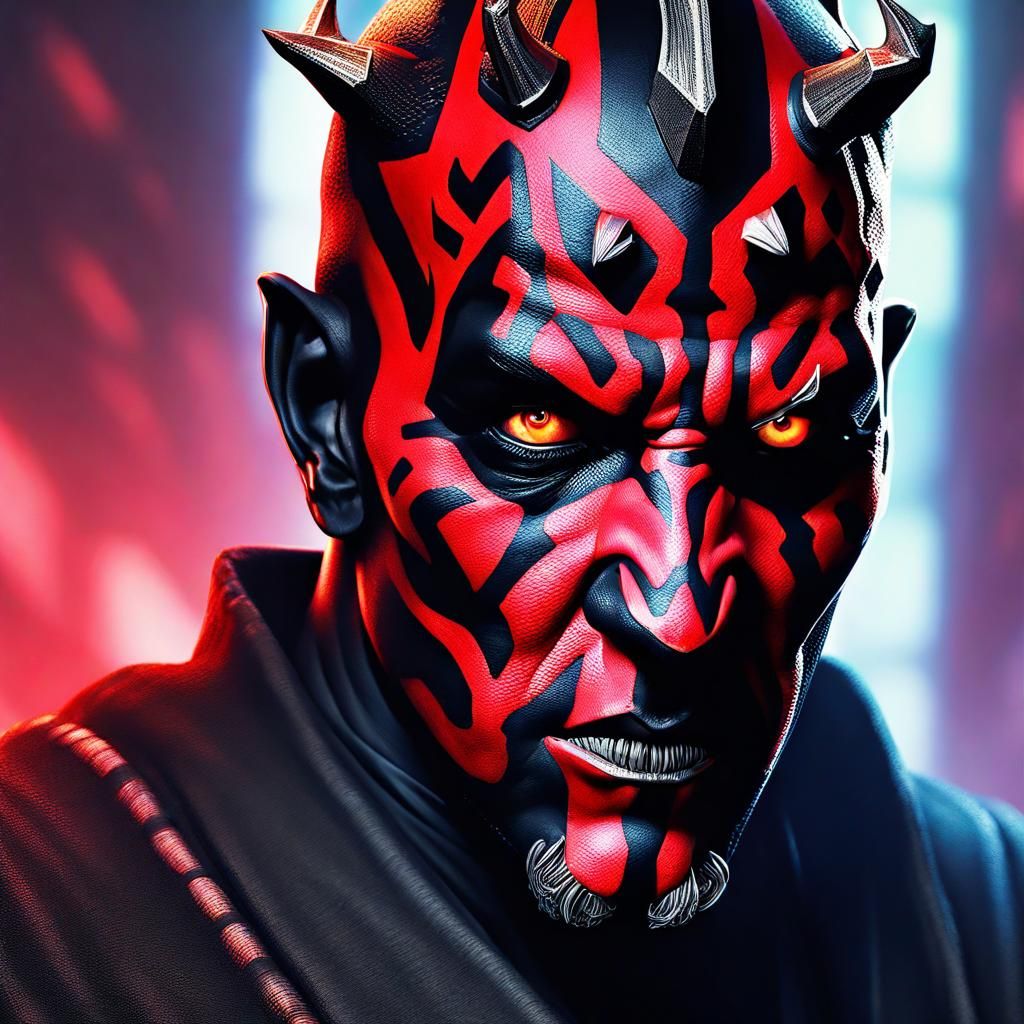 Hyperrealistic Darth Maul Portrait in Splash Art Style