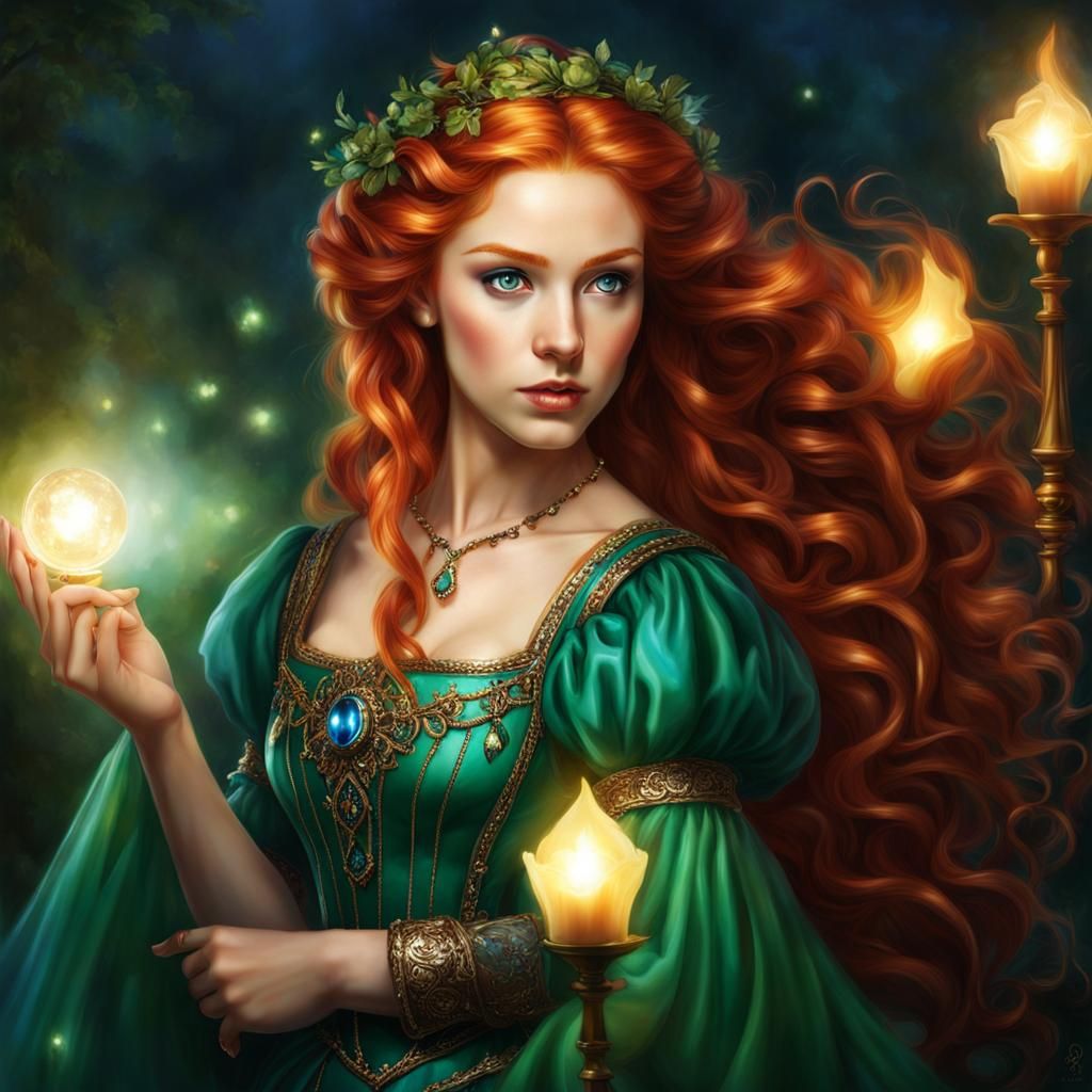 Fae Princess with Red Hair in Renaissance Style