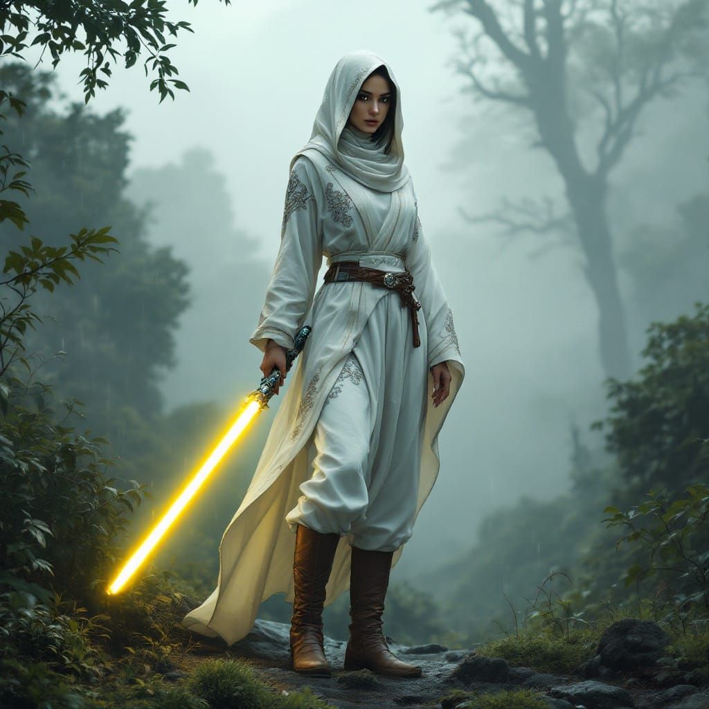 Mystical Middle Eastern Jedi Sentinel Stands Guard in Emeral...