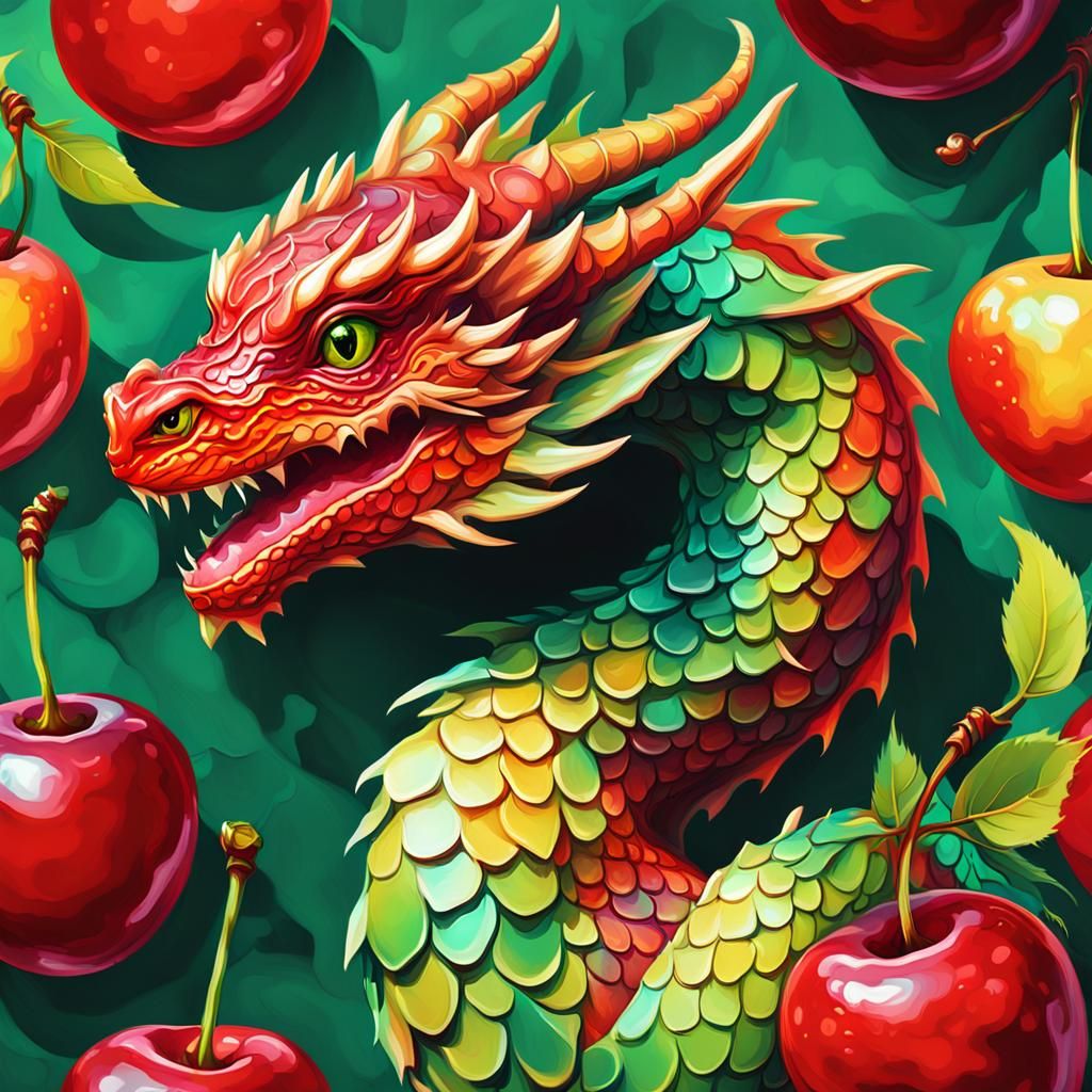 Dragon and Cherry Fusion in Pop Art Style