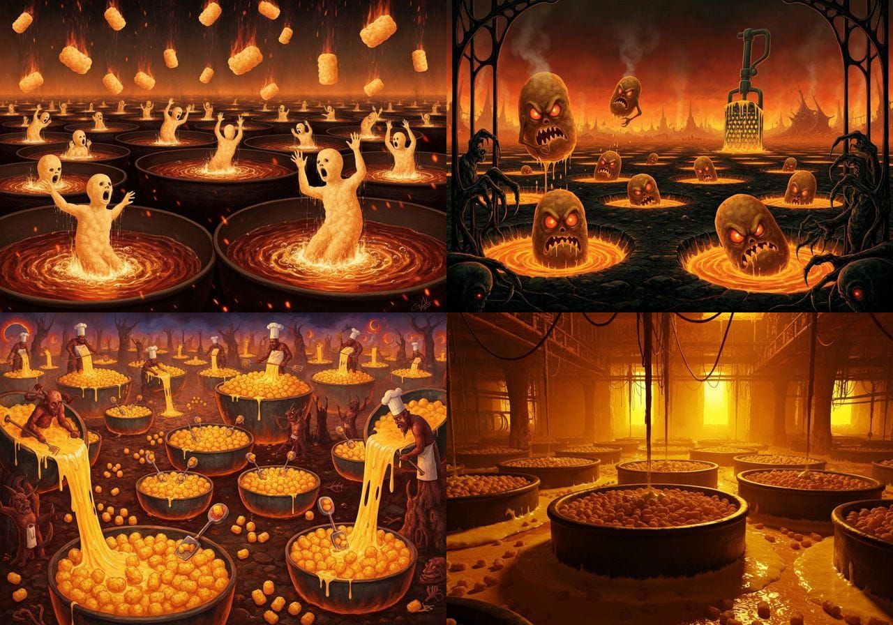 Tater Tot Making Hellscape - AI Generated