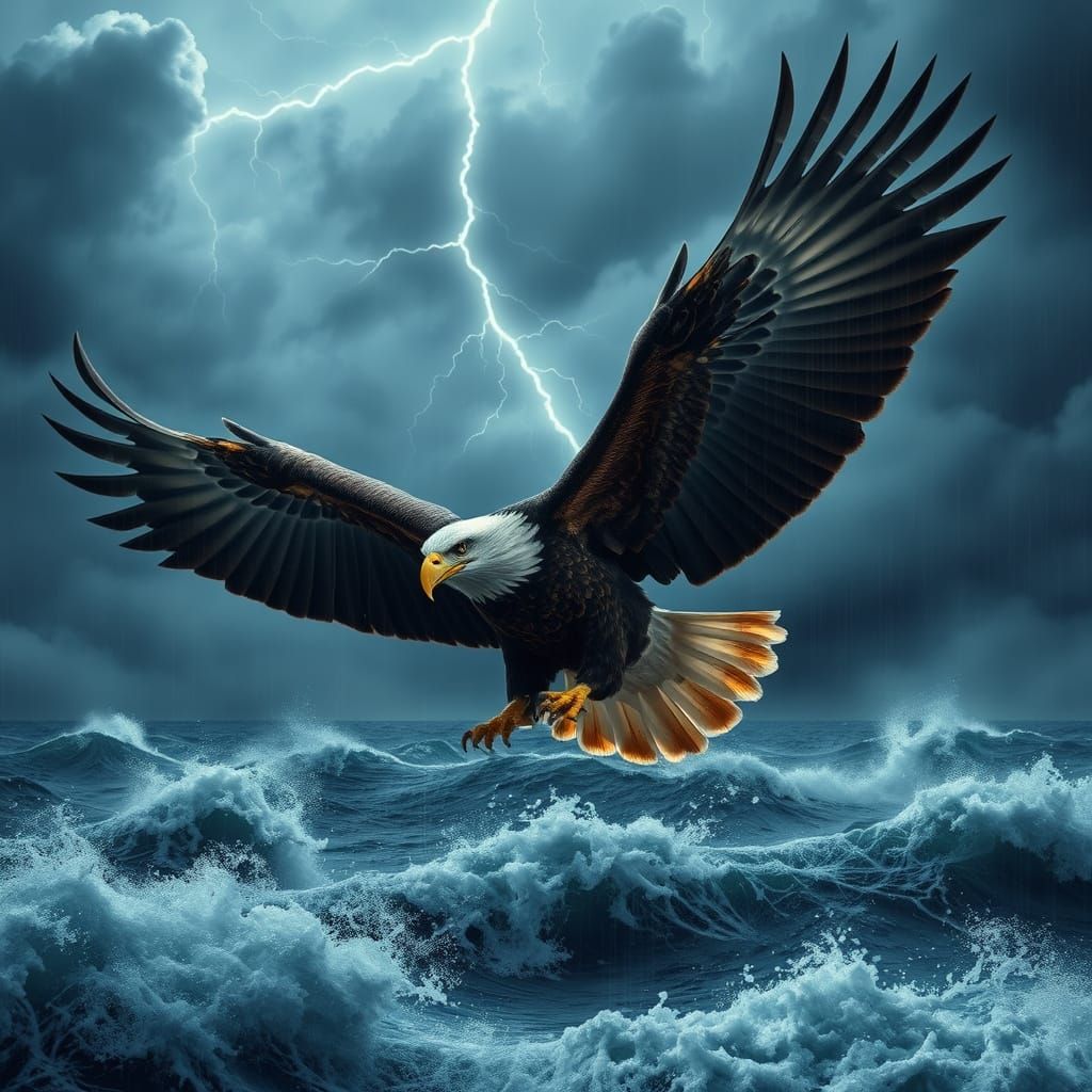 Eagle in Stormy Skies: Hyper-Detailed Wildlife Photography