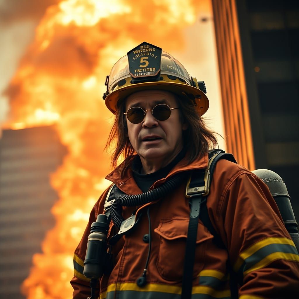 Rock Legend Battles Inferno in Epic Cinematic Scene