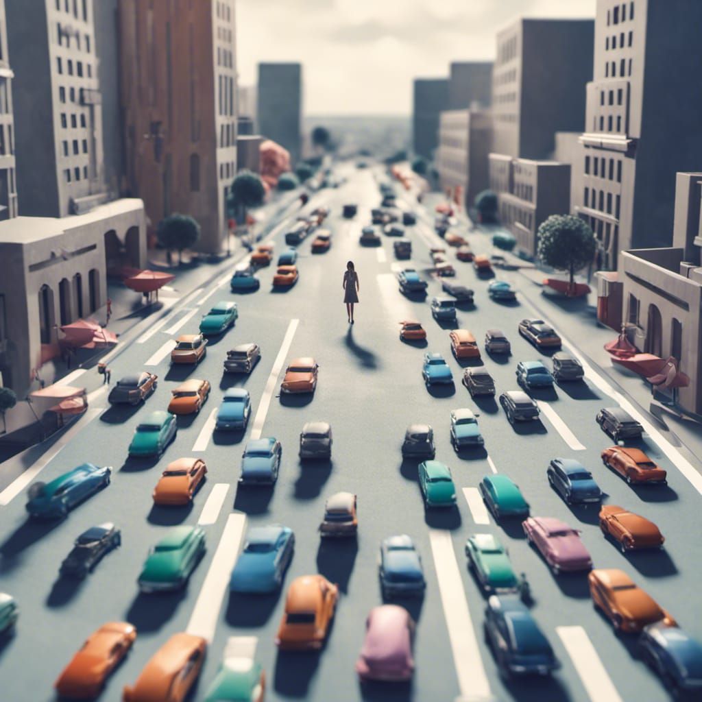 Businesswoman in Risky Futuristic City: Origami Papercraft