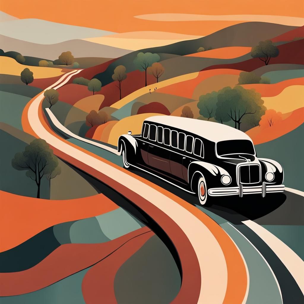 Surreal Limousine on Winding Road Illustration
