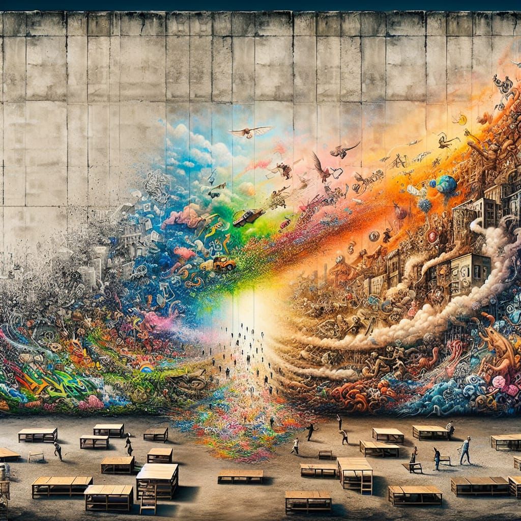 Vibrant Graffiti Mural Unveiling a Story of Transformation