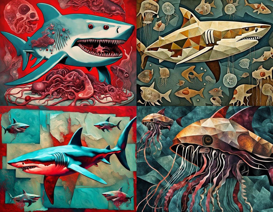 Horrific Jellyfish-Shark Hybrid in Cubist Style