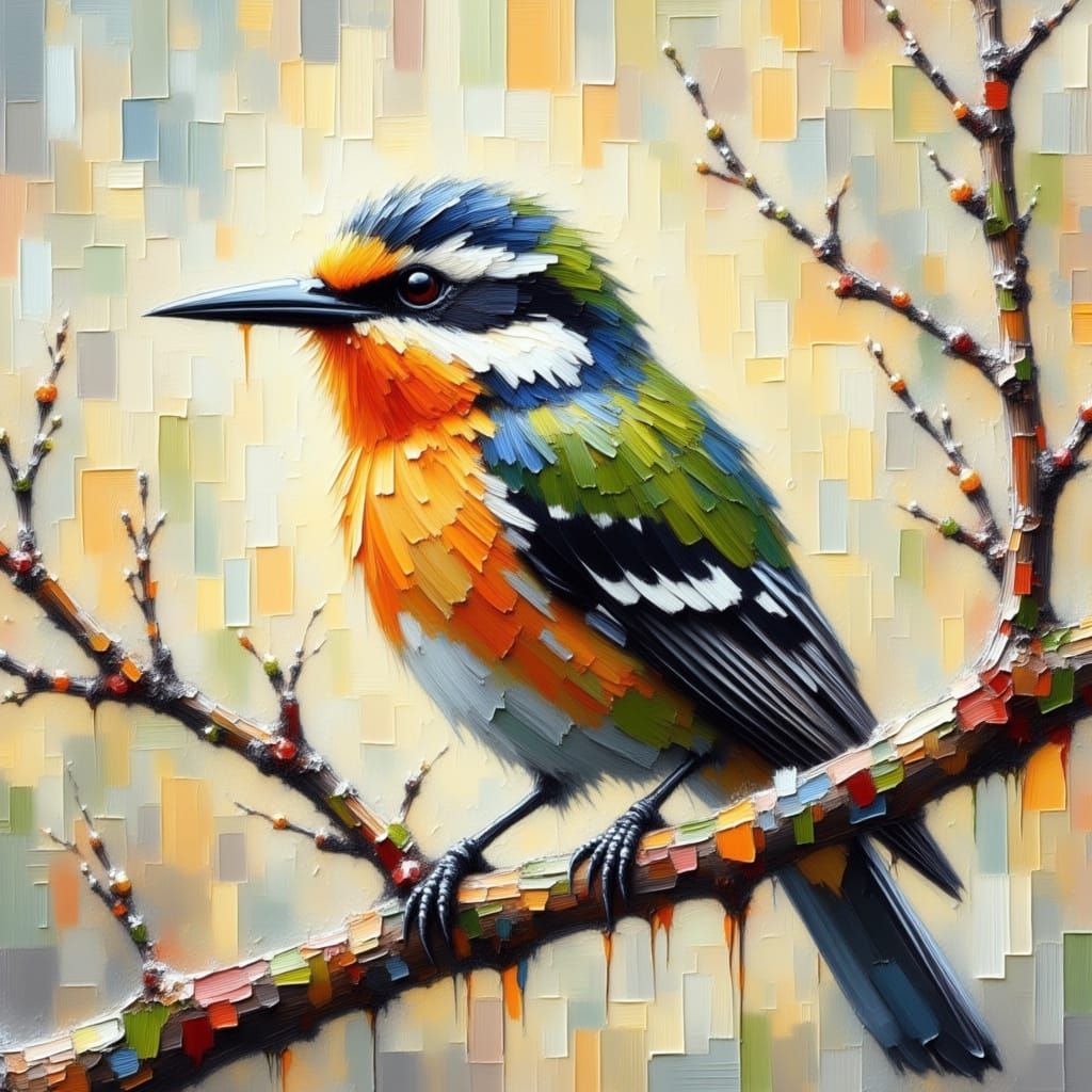 Colorful Bird in Impressionist Impasto Style