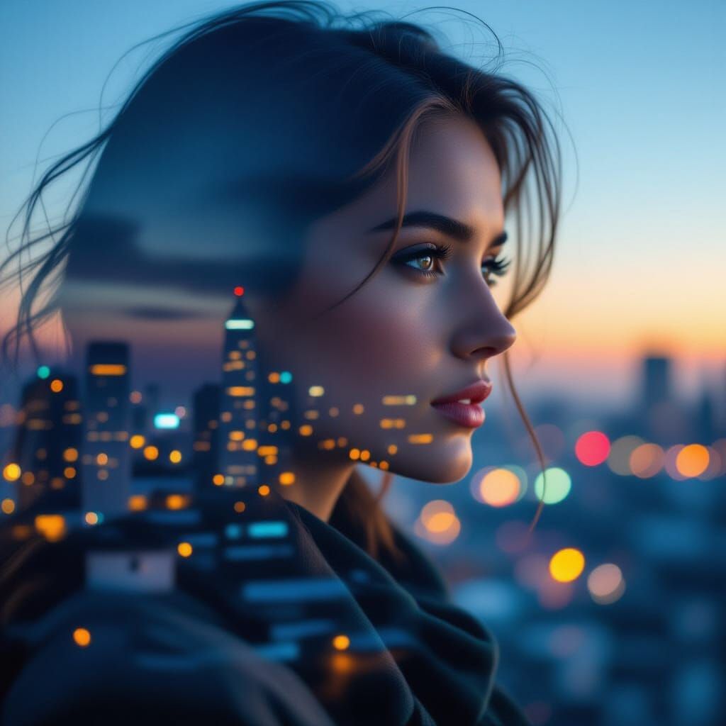 Surreal Double Exposure Cityscape and Portrait Art