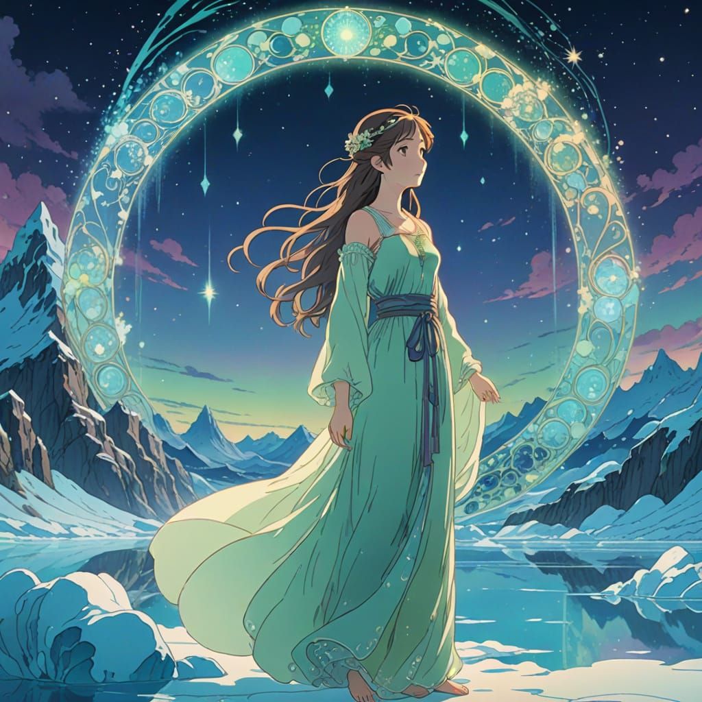 Goddess on Glacier in Studio Ghibli Anime Style