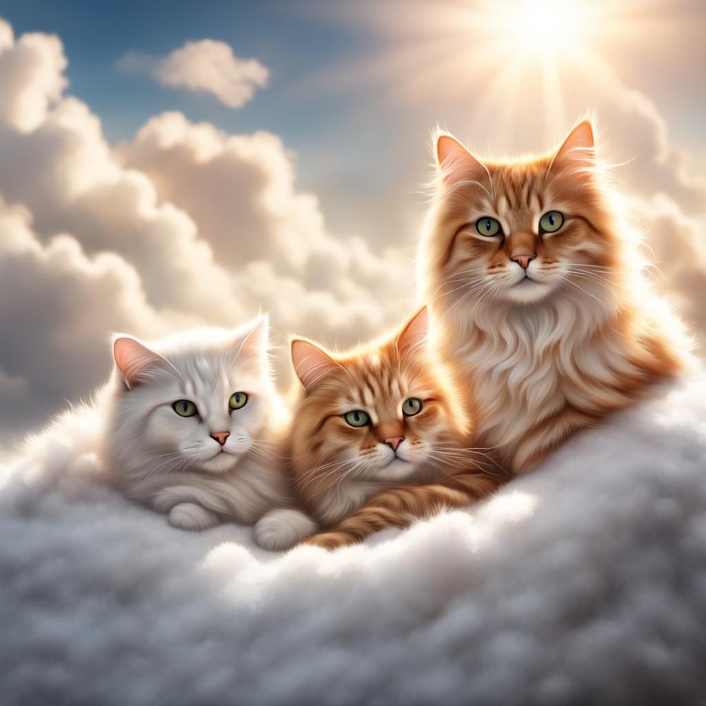 Fire Cat and Snow Cat in Sunlight