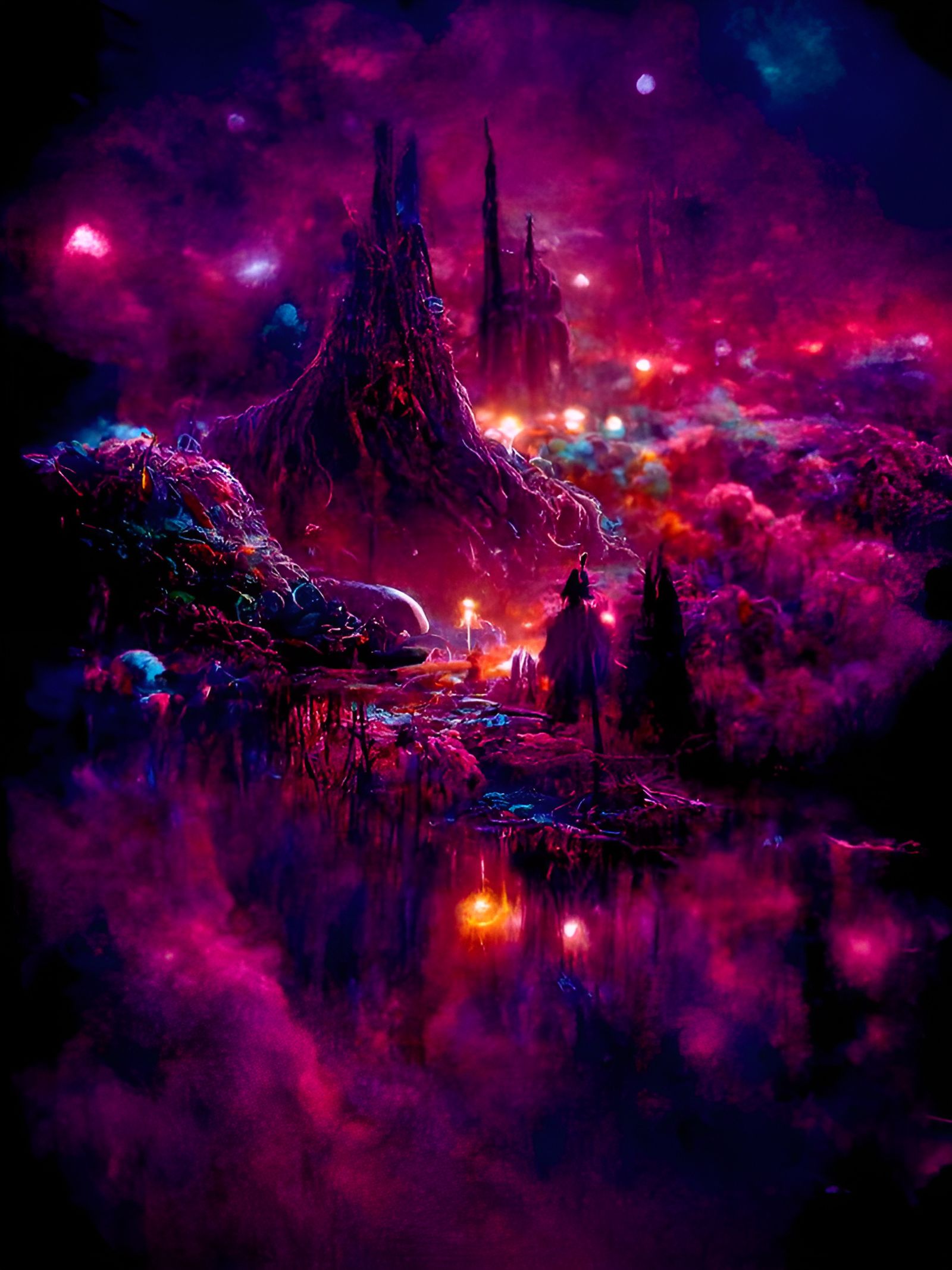 Dark Magical Fantasy Landscape in Expressionism Style