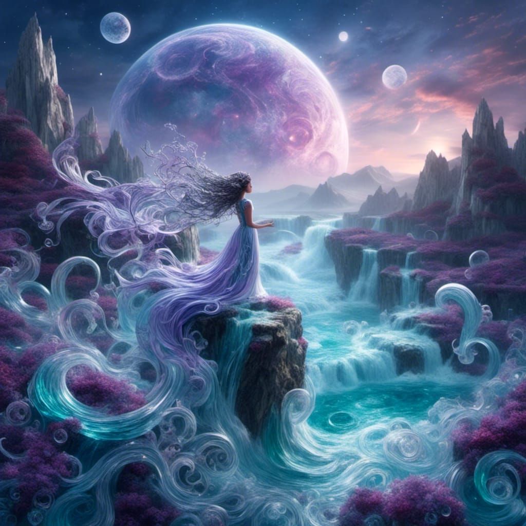 Afrofuturistic Woman on Fantasy Planet with Violet Moons