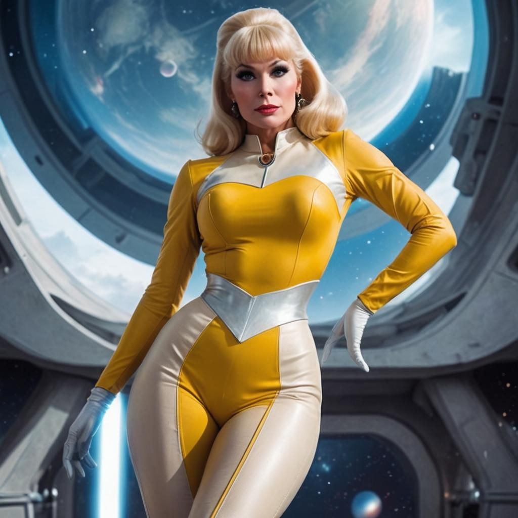 Retro Sci-Fi Pinup Girl with Spaceship Background
