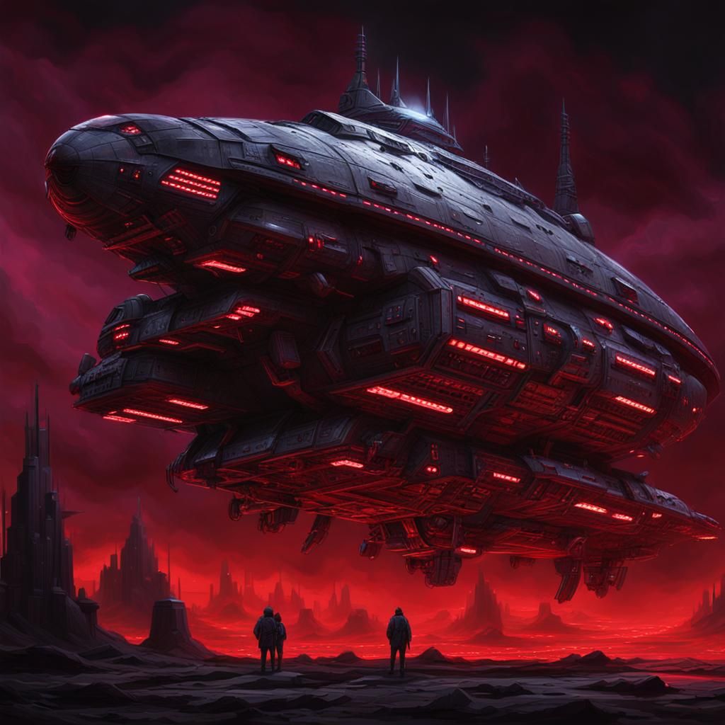 Dystopian Spaceship in Eerie Surrealist Style