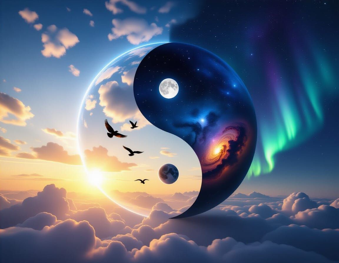 Balanced Cosmos: Day and Night Celestial Harmony