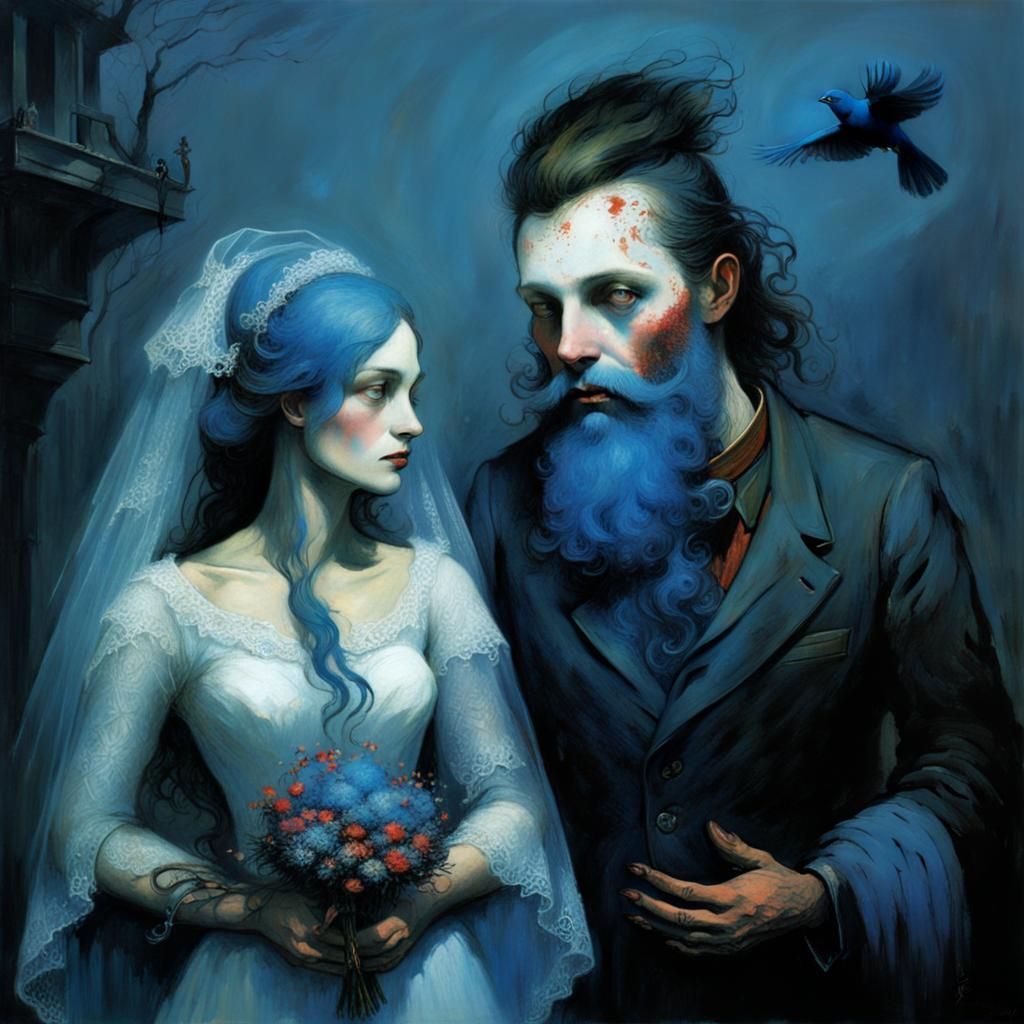 Bluebird Bridegroom with Besotted Bride, Beksinski Style