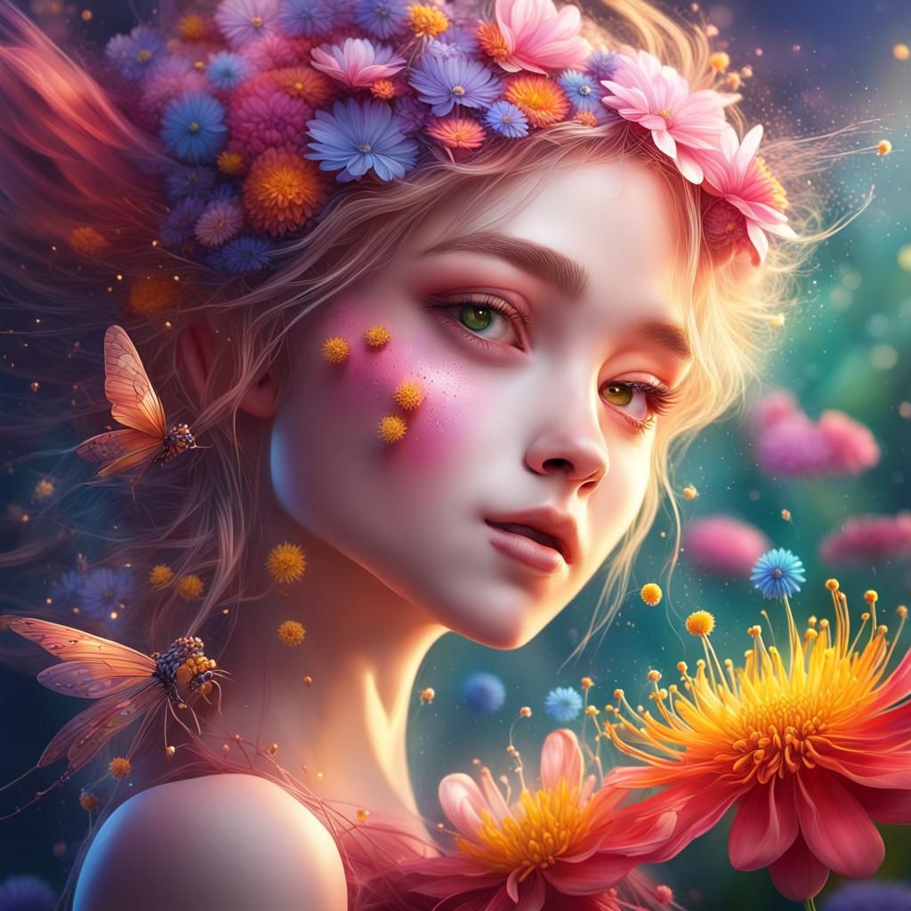 Enchanted Fairy in Colorful Hyperrealistic Garden