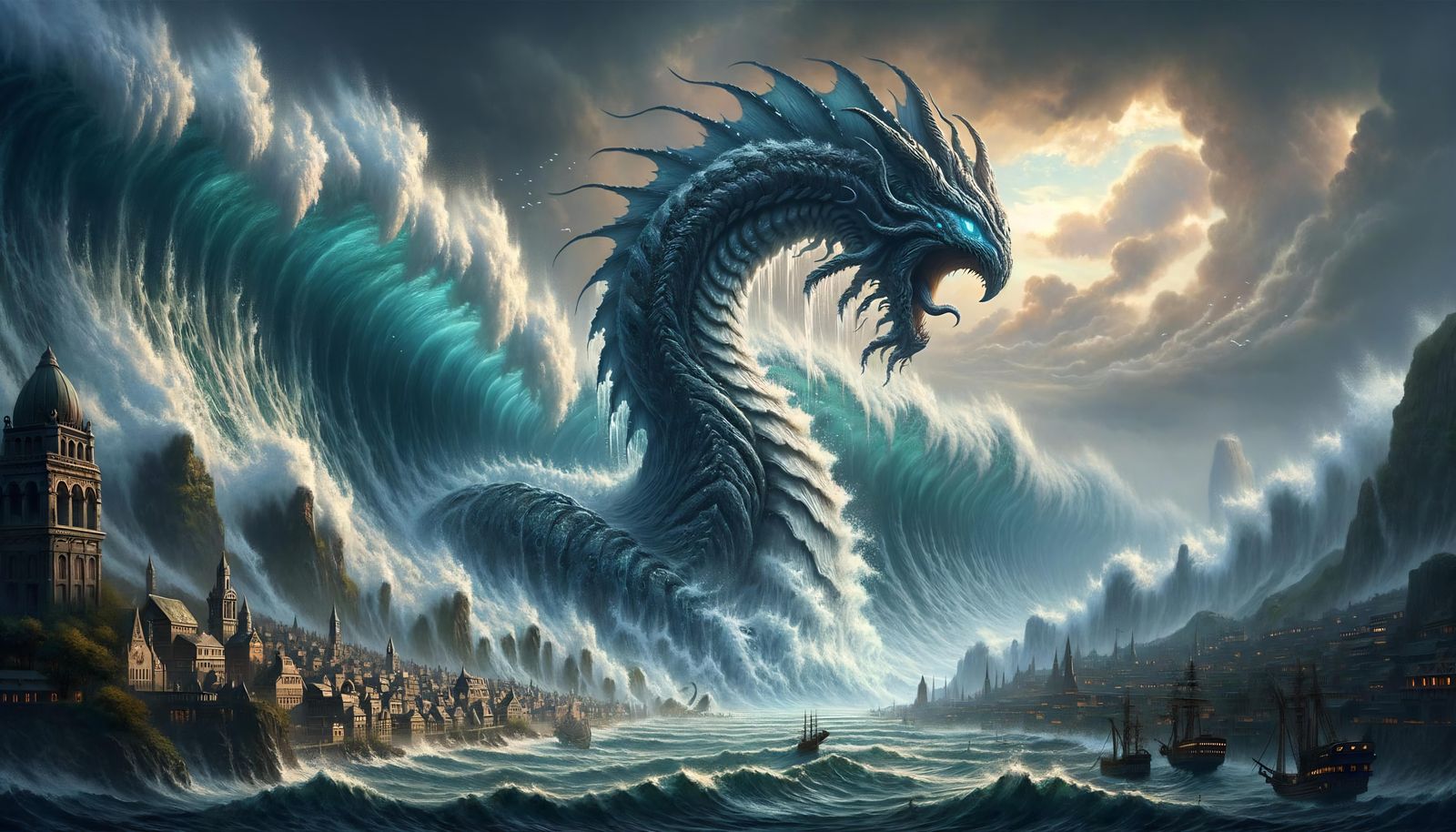 Leviathan Unleashes Tidal Wave in Epic Fantasy Scene