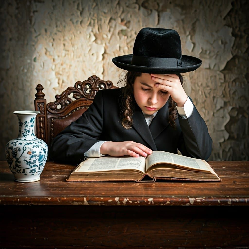 Contemplative Boy with Antique Book