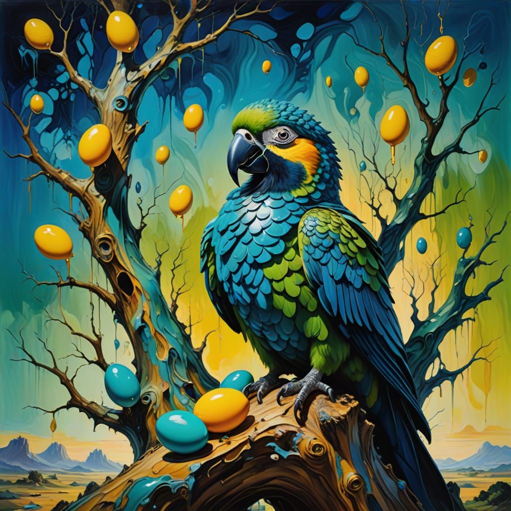 Surreal Woman Blends Human and Avian Features as Parrot