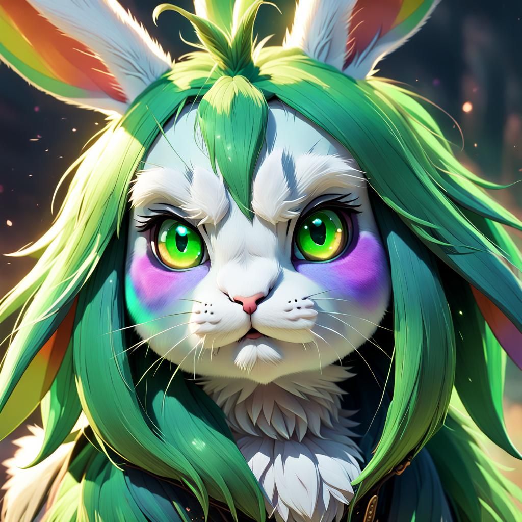 Rainbow Rabbit with Horn in Whimsical 3D Anime Art