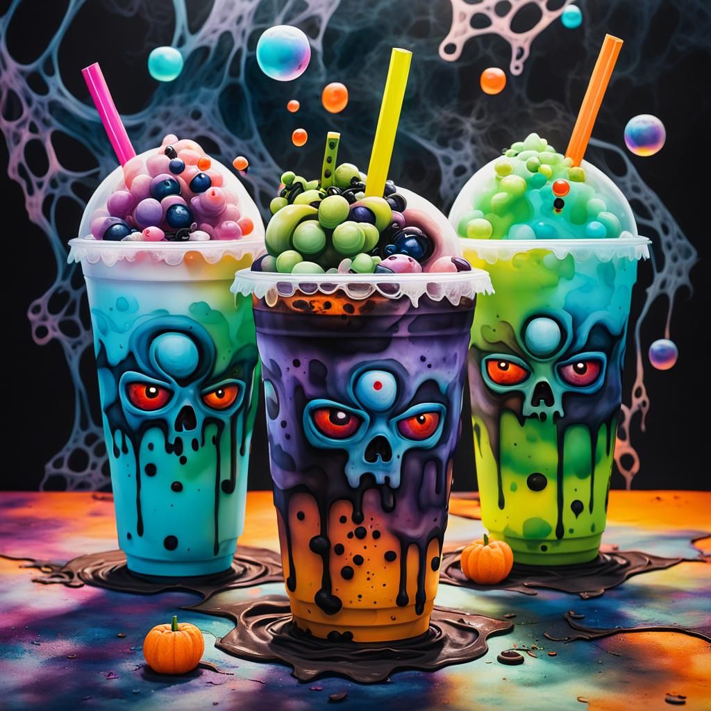 Halloween Bubble Tea in Surrealist Abstract Style