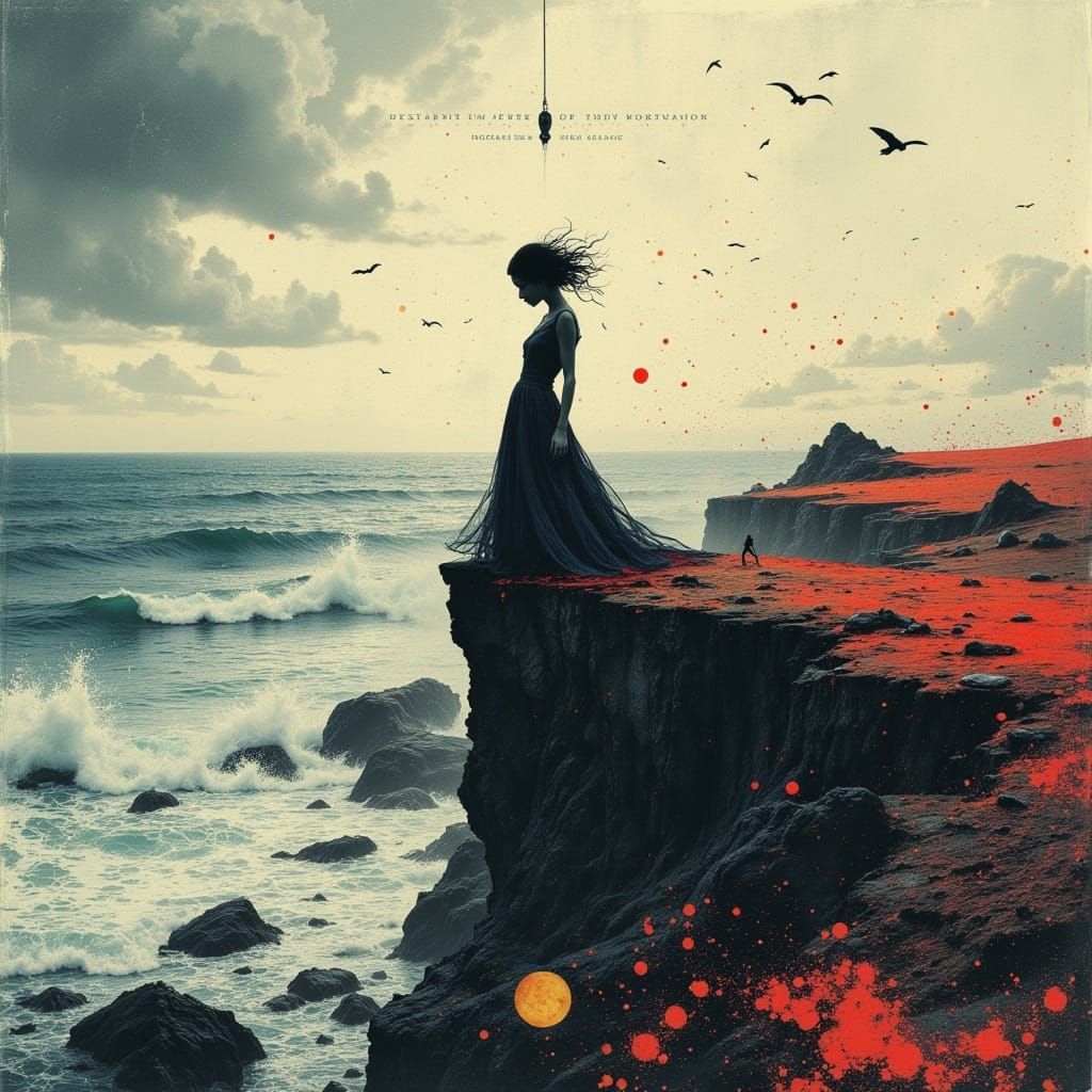 Elegant Woman on Windswept Cliff