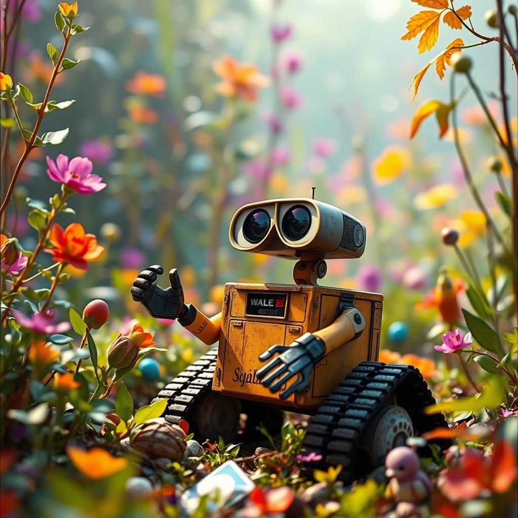 Robot's Joyful Discovery of Nature and Recycling