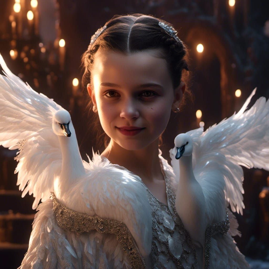 Hyperrealistic Vampire with Swan Wings Holding Earth