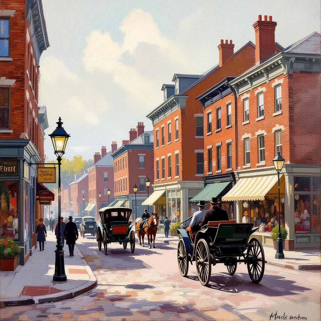 Free Street Portland Maine 1810 in Impressionist Style