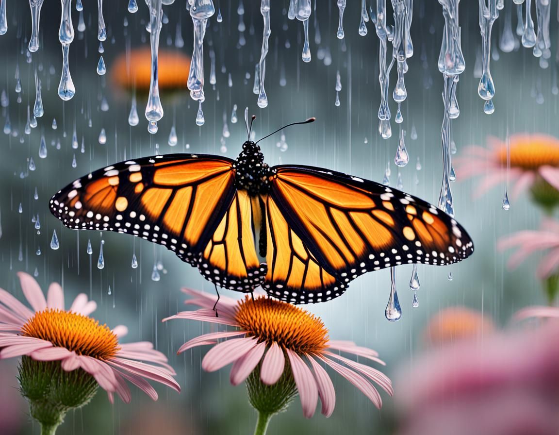 Monarch Butterfly in the Rain