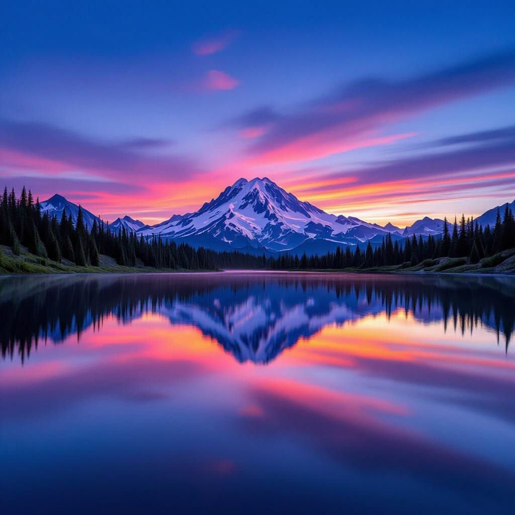 Mount Rainier Sunset Reflected in Mirror Lake