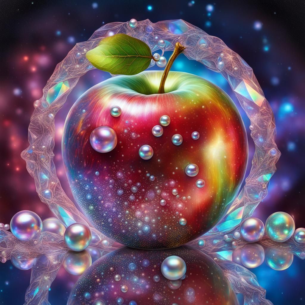 Apple with Crystal Pearls in Astral Cosmic Style