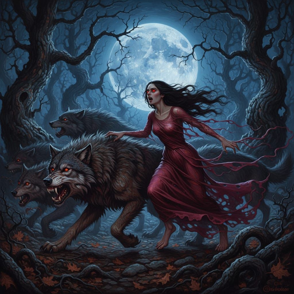 Terrifying Wolf Leads Pack With Girl Transforming in Moonlit...