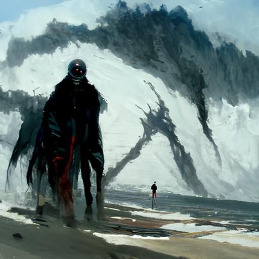 Sinister Figure Walks Toward Vast Sea