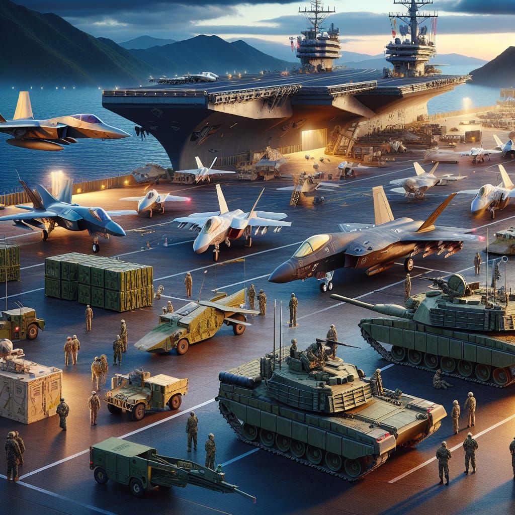 Hyperrealistic Military Complex at Dusk