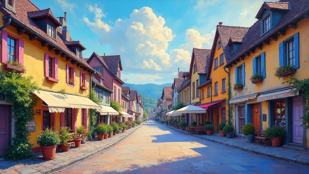 Alsace Street Scene in Pastel Style with Vibrant Colors