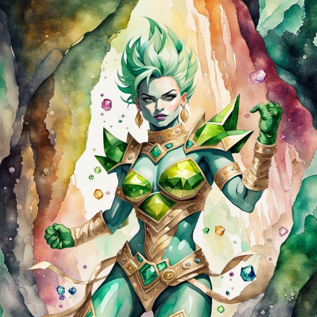 Emerald Goddess: Watercolor Art of a Super Saiyan