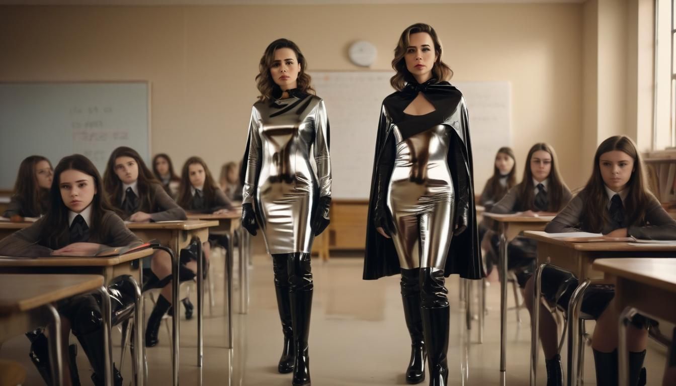 Latex Teacher in Dark Academia Style Classroom