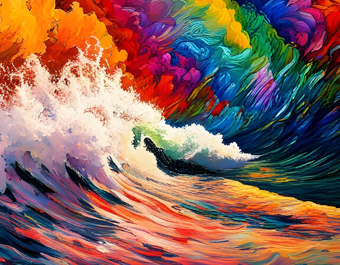 Chaotic Wave Surfing: Neo-Impressionist Oil Painting