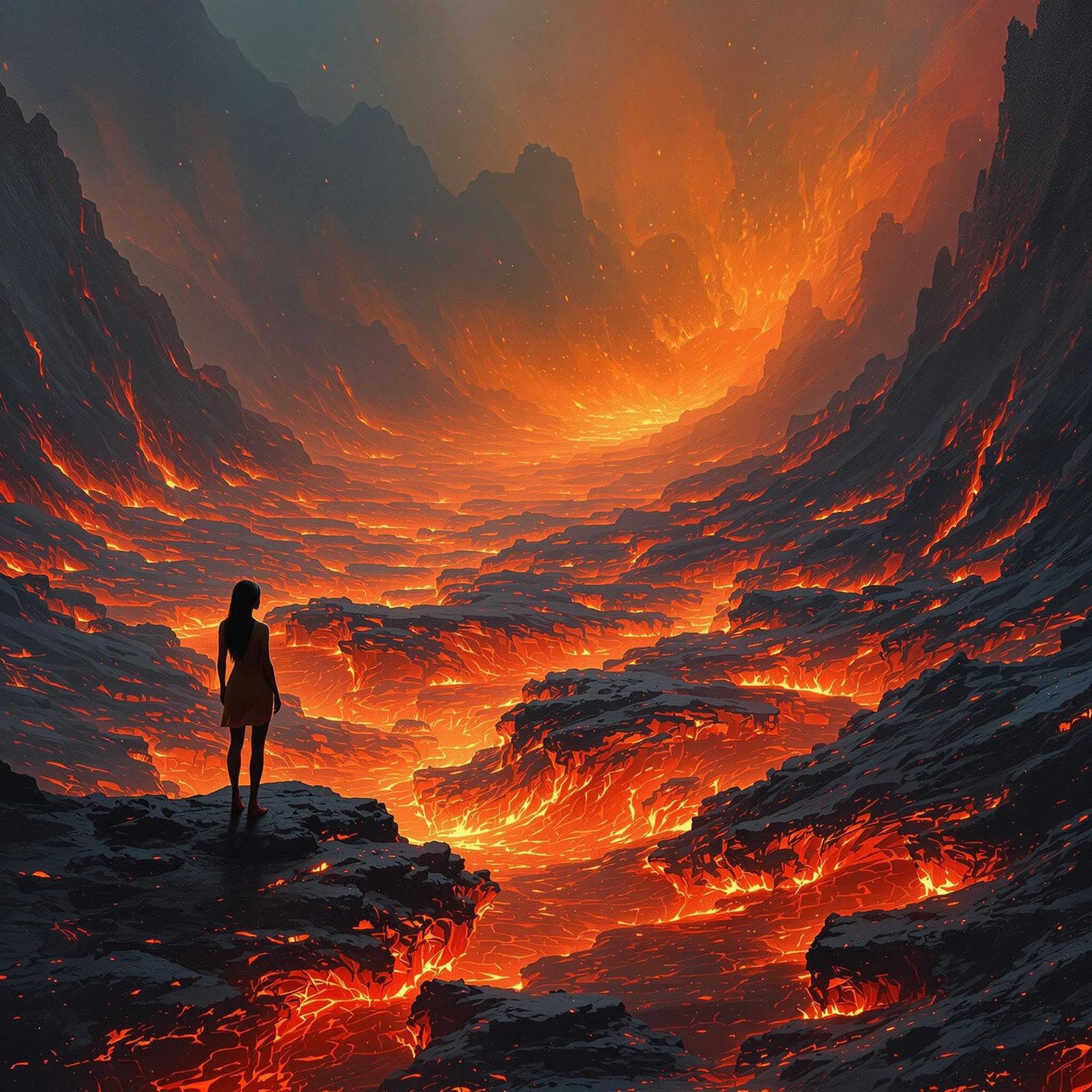 Fiery Lake Dreamscape in Beksiński-Thorp-Stalenhag Style