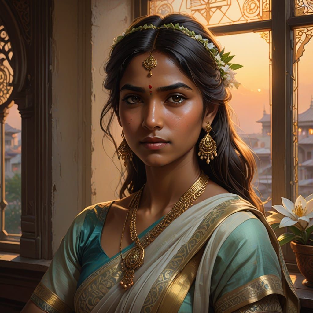 Indian Woman Portrait in Soft Pastel Colors