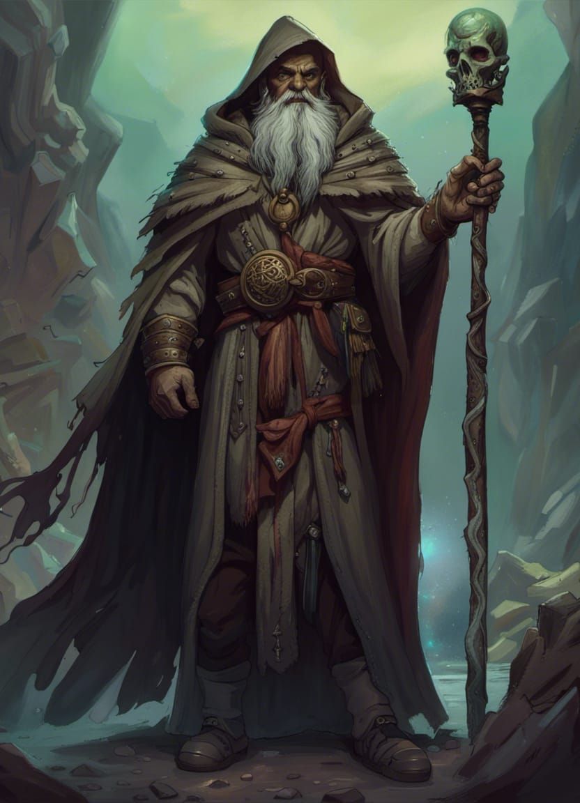 Half-Orc Necromancer with Staff: Fantasy Art