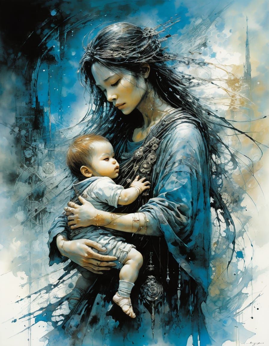 Mother and Child in Abstract Fantasy Art Style