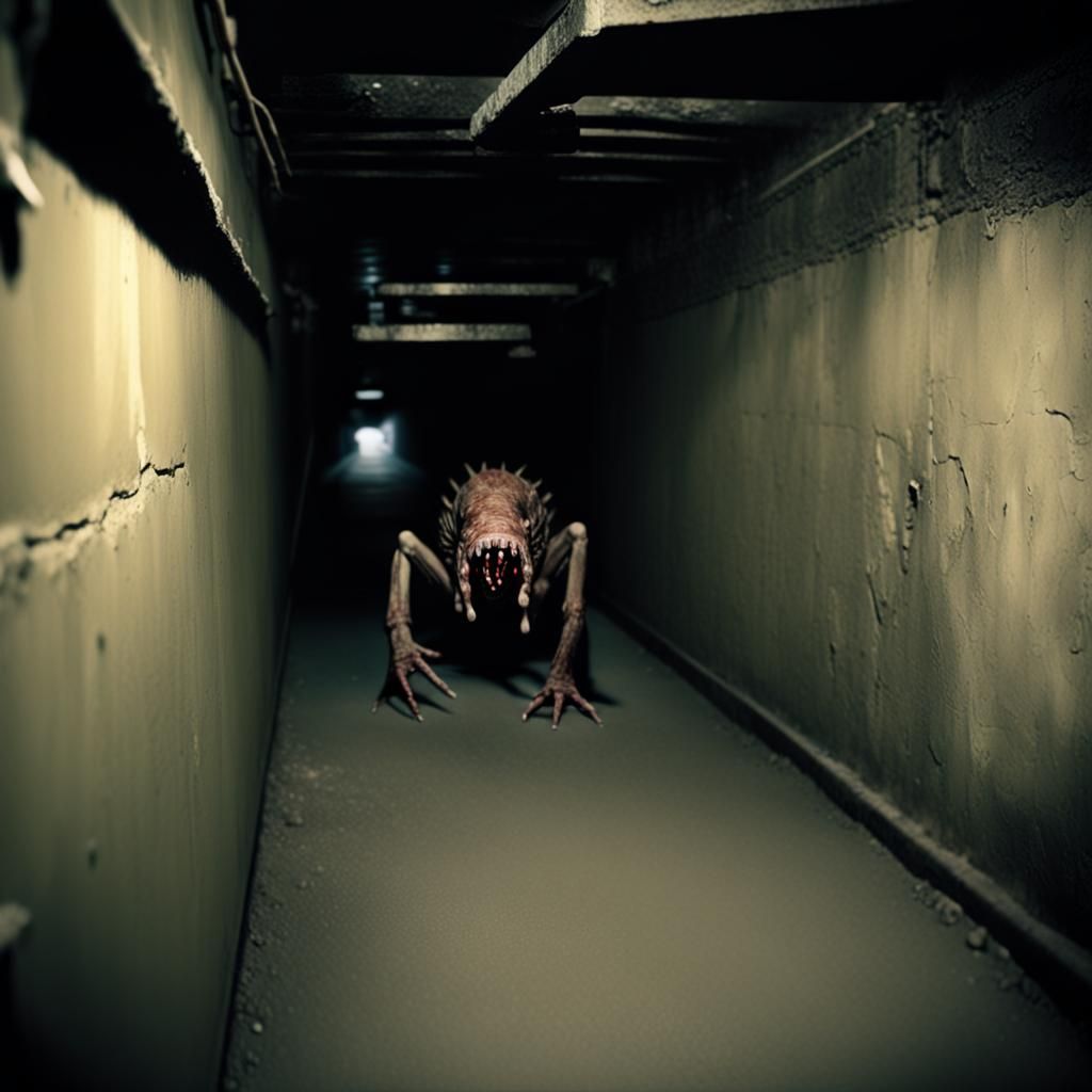 Hideous Monster Crawling in Subterranean Passage