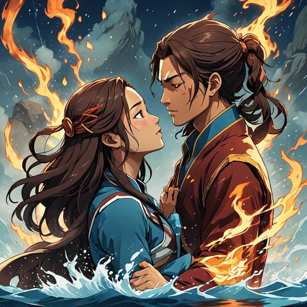 Fiery Kiss: Zuko and Katara Anime Art