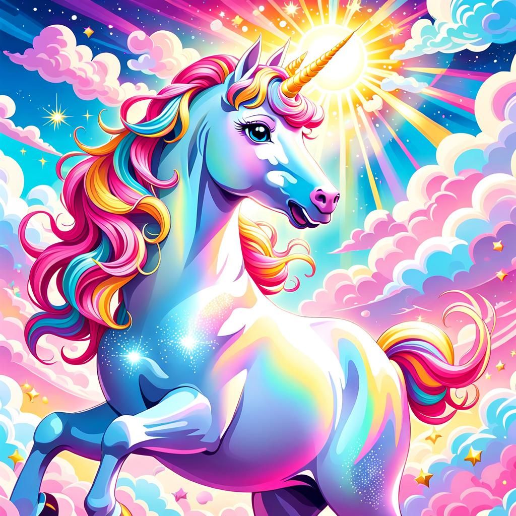 Fairytale Woman and Unicorn in Cosmic Wonderland