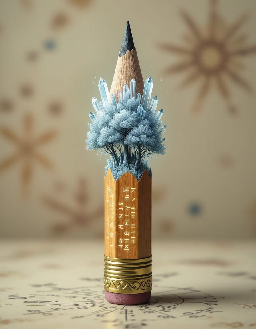 Pencil Transforms into Crystal Forest, Runes Glow